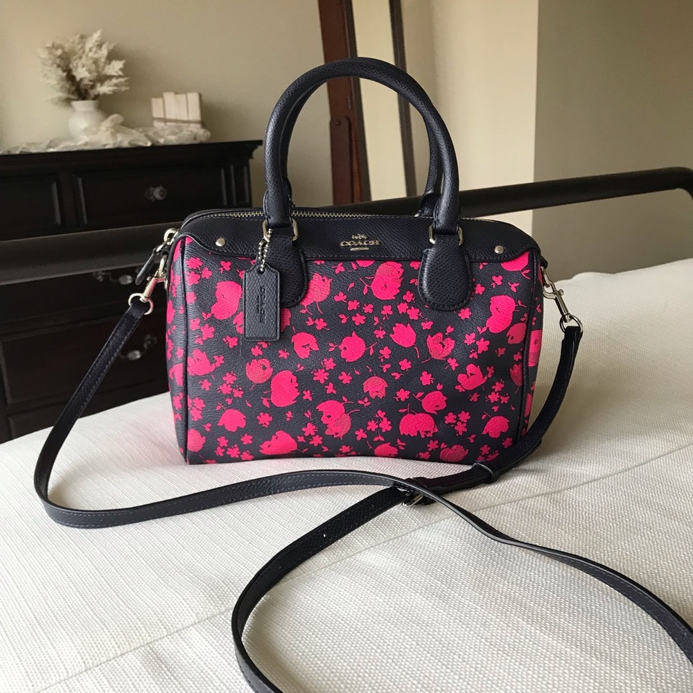 Coach Mini Bennet Prairie Calico Floral Satchel Purse, F55466, Navy / Pink - Picture 2 of 16